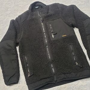 Kavu Jacket Mens Small Black Zip Up Sherpa Foreman Patches Outdoors